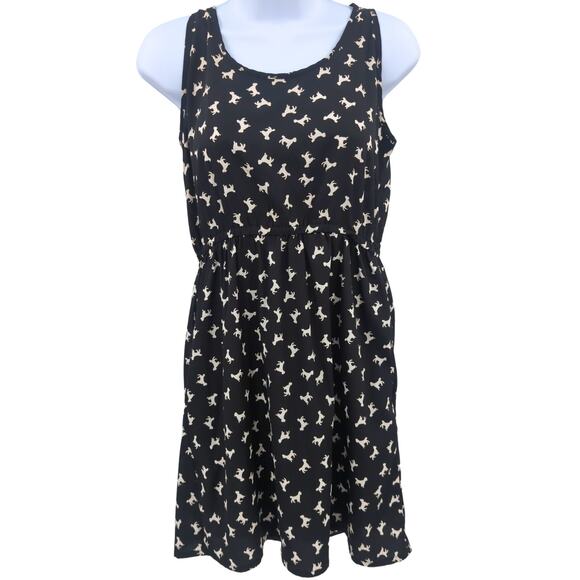 Quirky Dog Lover Mini Dress Small Elastic Waist Black Novelty Print Pockets - Picture 1 of 15